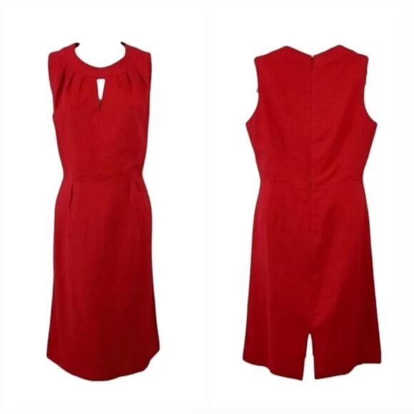 Vintage 80's Dorby Linen Sleeveless Sheath Dress with Cut Out in Red Size 6P - Picture 1 of 8